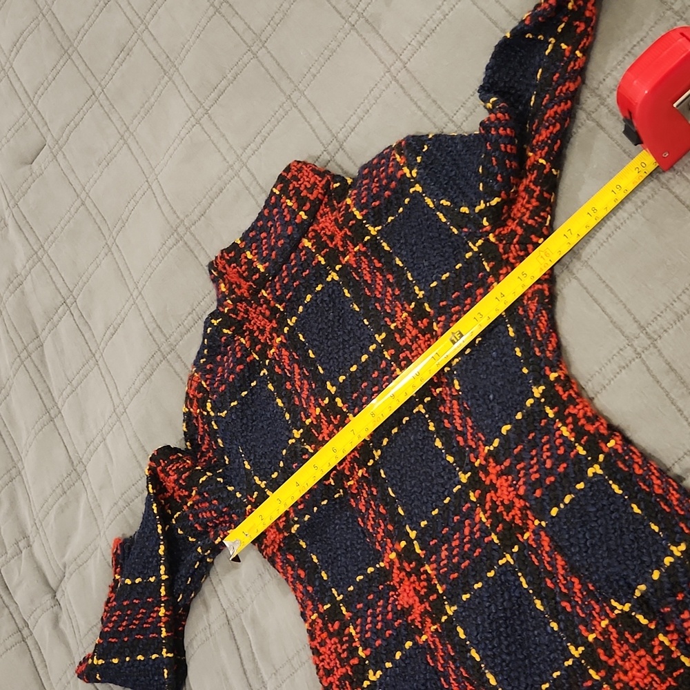 CBR Long Sleeve Plaid Dress - Red, Black, Blue And Yellow With Fringe Hem Sz S! - Picture 9 of 13